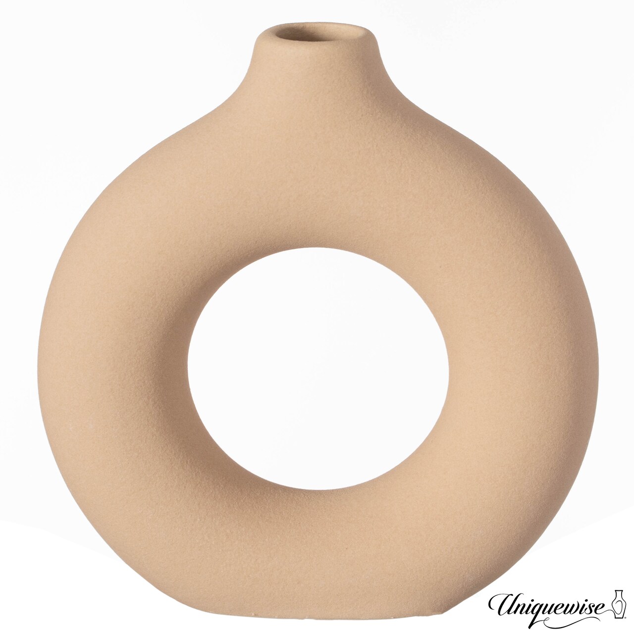 9-Inch Large and 5-Inch Small Decorative Hollow Ceramic Donut Table Vase - Handmade, Minimalist Boho Style for Modern Home Decor in Living Room, Home Office, Dining Room and Entryway Console Table